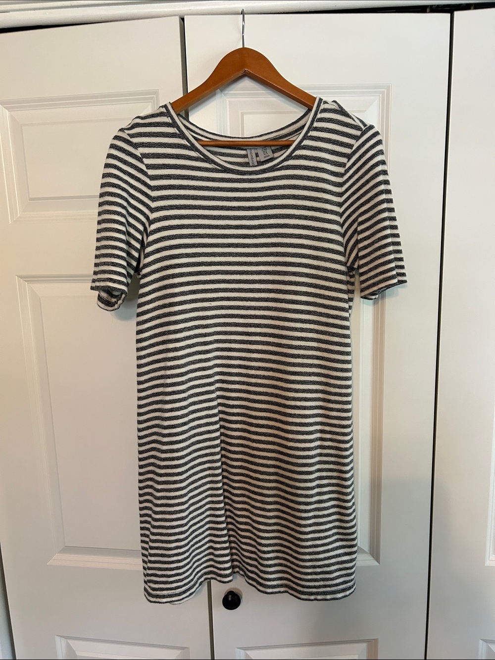 Paraphrase Black & White Striped Scoop Neck Mini Dress